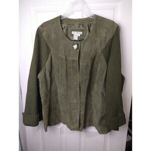 A.M.I. Woman 2X Jacket/ Sweater Green Snap 100 Leather Front Pocket Lined